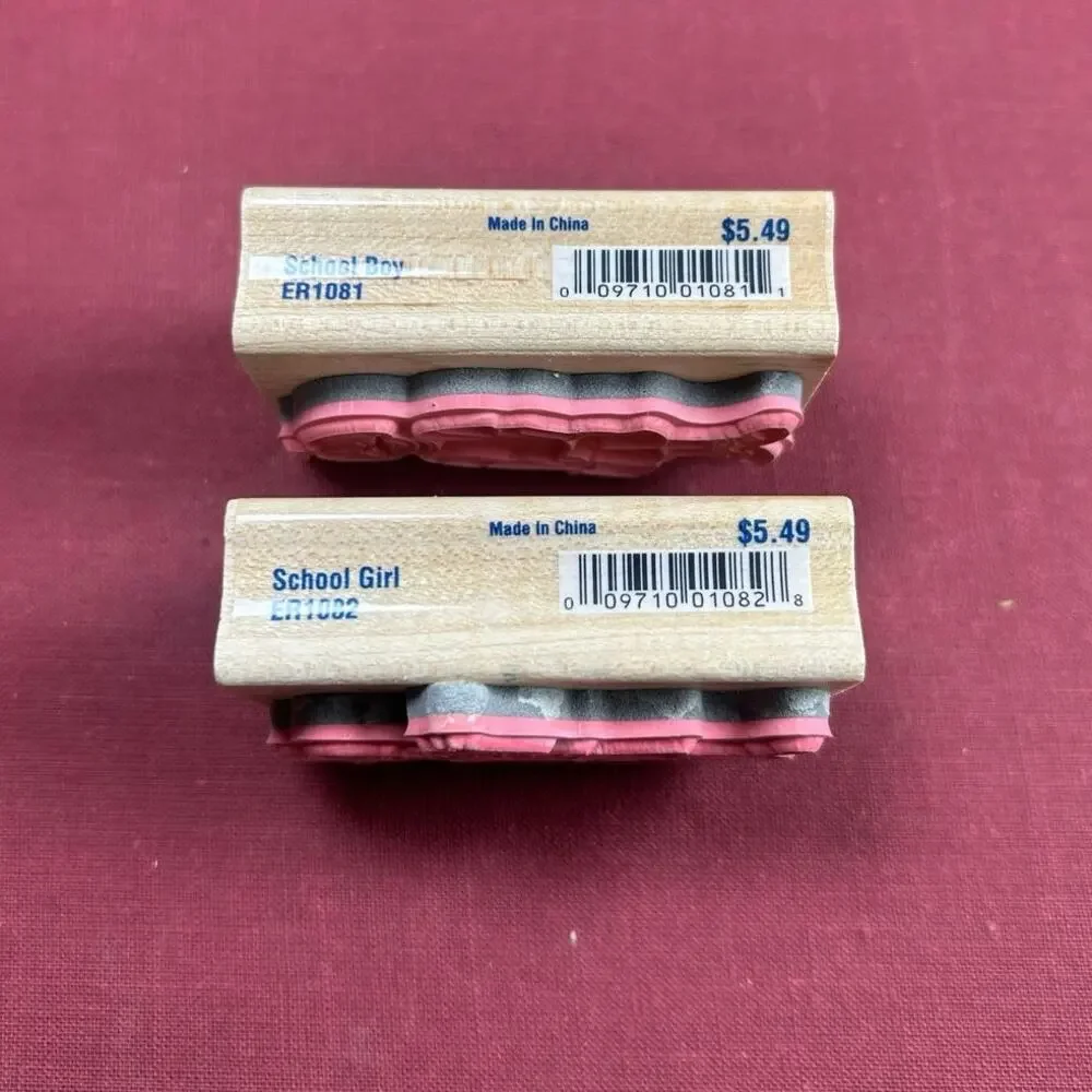 Back to School Boy Girl- Set of 2 preowned 2007- rubber stamps- 2.5x1.5